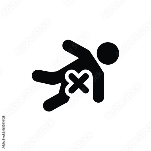 Black Silhouette of Slipping Person with Red X Marking, Safety Awareness Icon