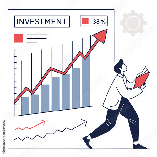 Growing investment chart with person reading business