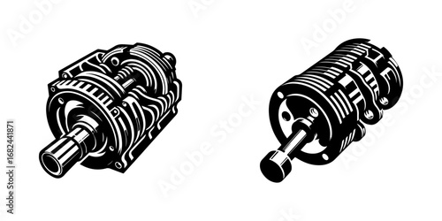 Modern Minimalist Starter Motor Icon, Flat Silhouette of an Automotive Engine Component Vector for Mechanical Illustration Design