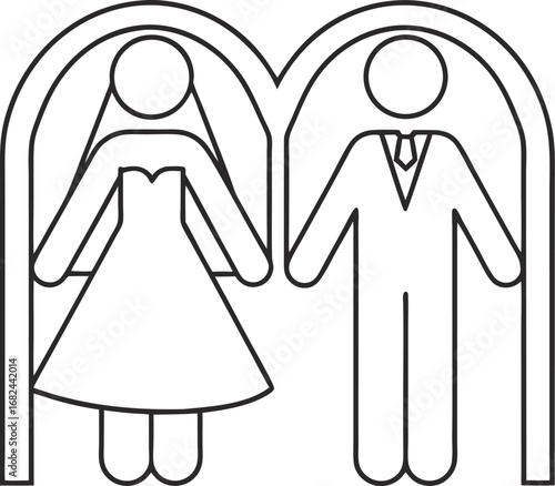 Elegant wedding couple icon, depicting a bride and groom under an arch, symbolizing love, commitment, and marital bliss