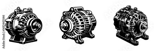 Modern Minimalist Alternator Icon, Flat Silhouette of an Automotive Power Generator Vector for Vehicle Illustration Design