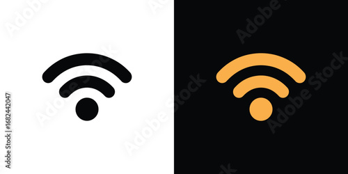 Dual Wifi Signal Icon Black on White, Gold on Black Background Graphics