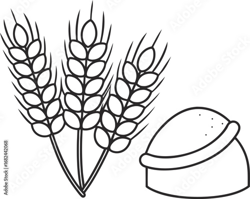 Wheat ears and bread icon, representing harvest, agriculture, and the staple food source for nourishment and sustenance