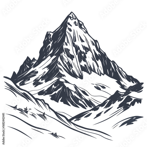 Jagged mountain peak with snowy slopes and distant peaks