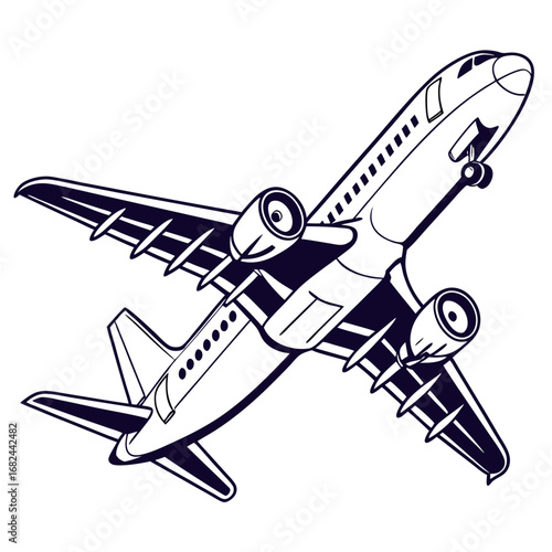 Jetliner in flight with engines and wings airplane