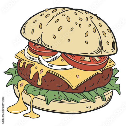 Juicy burger with melted cheese hamburger lettuce
