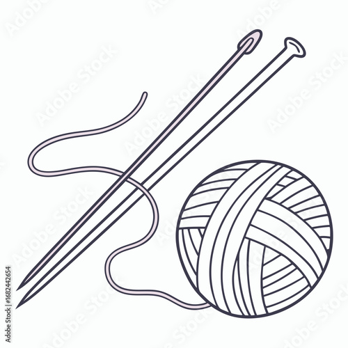 Knitting needles and yarn ball craft hobby