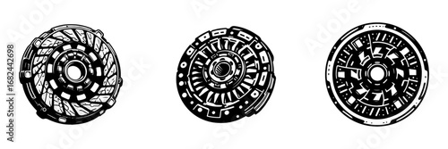 Modern Minimalist Clutch Icon, Flat Silhouette of an Automotive Transmission Part Vector for Vehicle Illustration Design