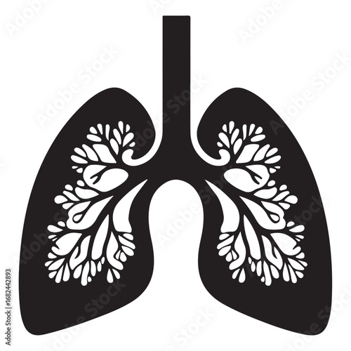 Human Lungs Silhouette Anatomical Black and White Design.