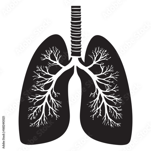 Human Lungs Silhouette Anatomical Black and White Design.