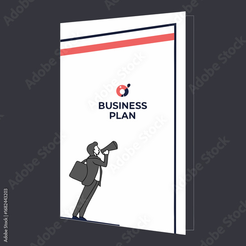 Man announcing business plan with megaphone announcement