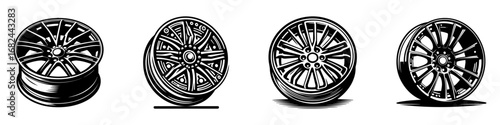 Modern Minimalist Car Rims Icon, Flat Silhouette of an Automotive Wheel Part Vector for Vehicle Illustration Design