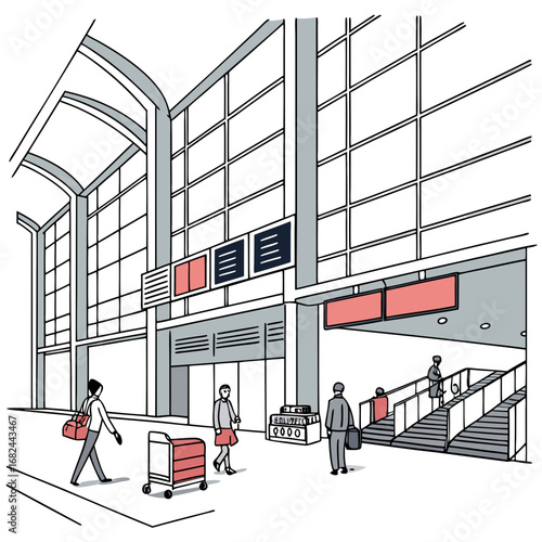 Modern airport interior with travelers terminal architecture