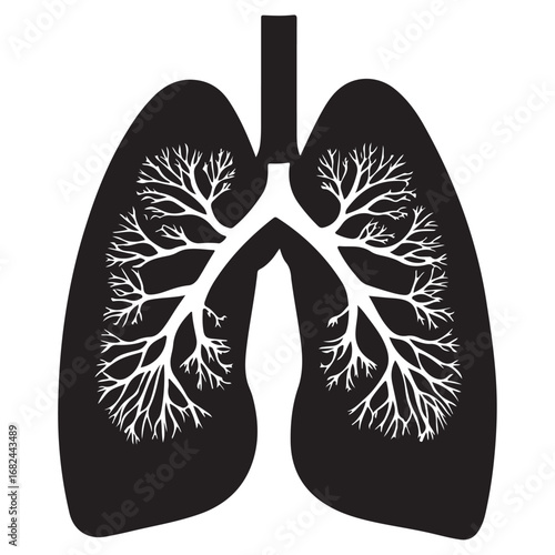 Human Lungs Silhouette Anatomical Black and White Design.