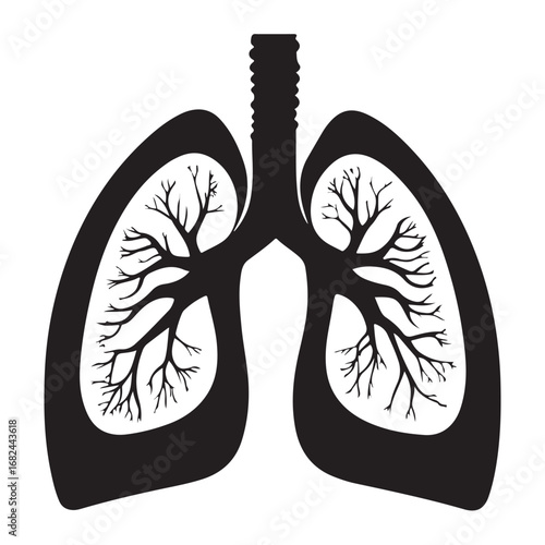 Human Lungs Silhouette Anatomical Black and White Design.