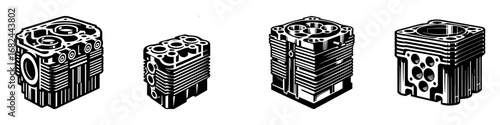 Modern Minimalist Cylinder Head Icon, Flat Silhouette of an Automotive Engine Component Vector for Vehicle Illustration Design