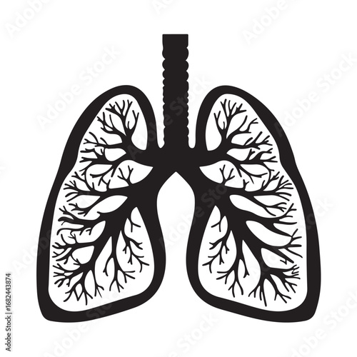 Human Lungs Silhouette Anatomical Black and White Design.