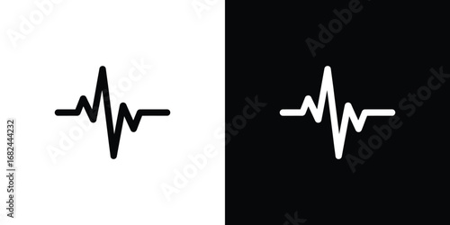 Heartbeat Pulse Wave Illustration Black Line on White, White Line on Black