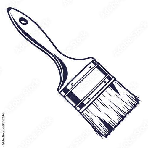 Navy blue paintbrush with wooden handle bristles tool