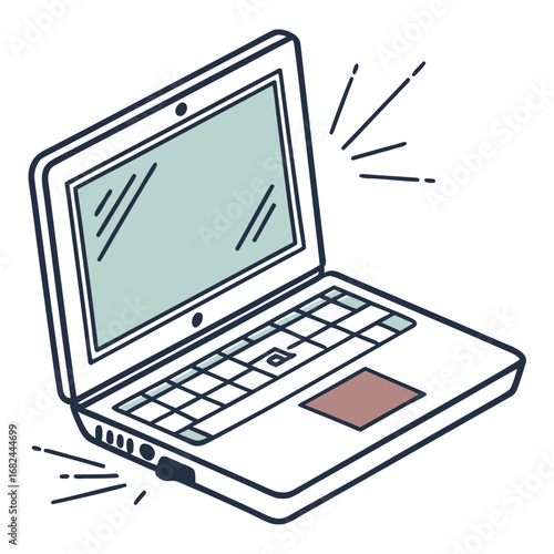 Open laptop with pastel screen and keyboard technology