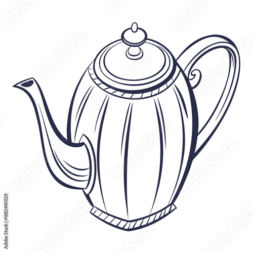 Ornate teapot with handle and spout beverage kitchenware