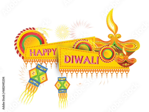 Vector illustration of Diwali festival with beautiful stylish lamp and Diwali lighting elements. Offers
