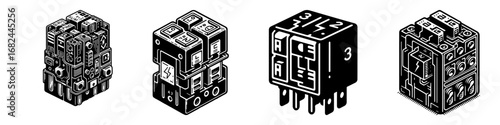 Modern Minimalist Relay Switch Icon, Flat Silhouette of an Electrical Switching Component Vector for Technology Illustration Design