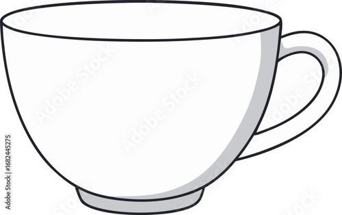Simple white porcelain cup vector illustration for breakfast and beverages transparent background