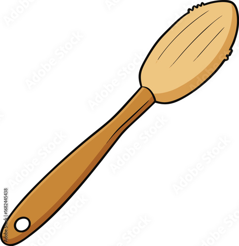 Wooden brush with natural bristles vector illustration for cleaning and grooming transparent background