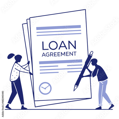 People signing loan agreement document vector