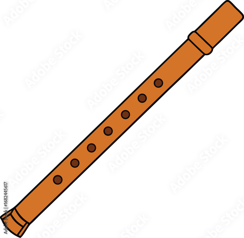 Simple wooden flute vector illustration with basic carved design transparent background