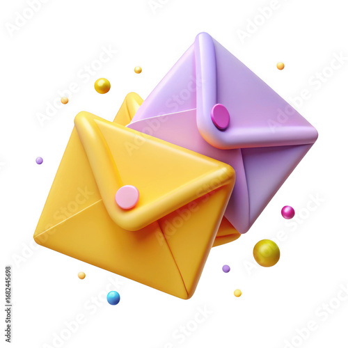 3d render of two colorful envelopes isolated on transparent background