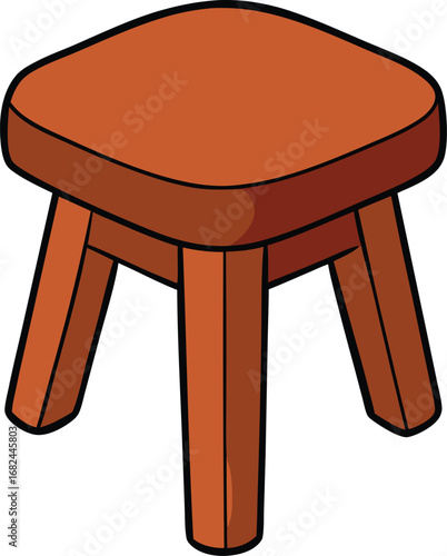 Rustic wooden stool vector illustration small farmhouse seat design eps scalable icon transparent background