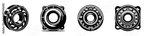 Modern Minimalist Ball Bearing Icon, Flat Silhouette of a Mechanical Rotating Component Vector for Industrial and Automotive Illustration Design