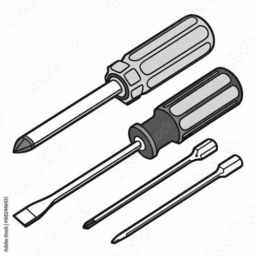 Phillips and flathead screwdrivers with interchangeable bits