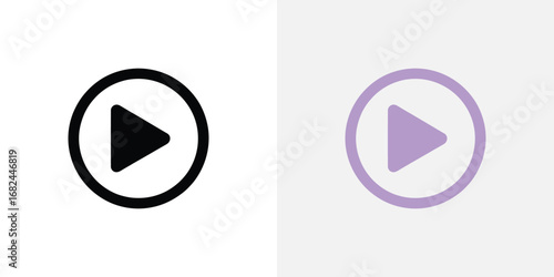 Play Button Icon Black Outline with Triangle and Purple Alternative on Light Background