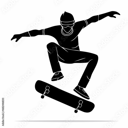 A skateboarder silhouette mid-air, executing a trick