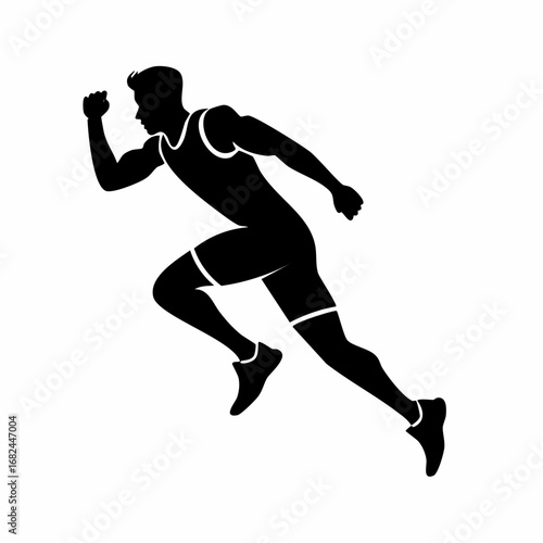 A silhouette of a determined athlete sprinting forward with speed and focus. The athlete's body is angled in a powerful stride, suggesting momentum