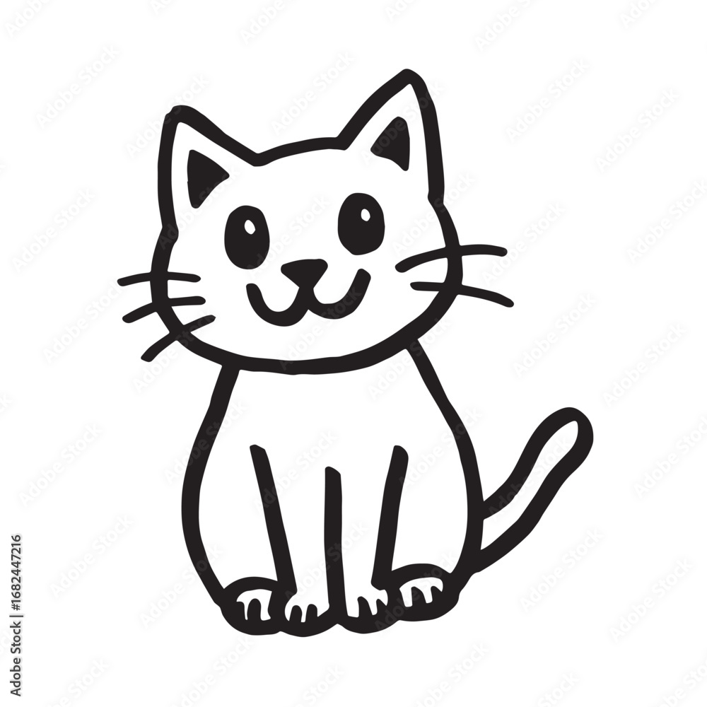Obraz premium Cat Doodle Black and White Illustration Vector Image Cute Kitten Sketch Line Art Drawing Silhouette