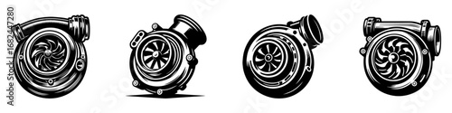 Modern Minimalist Turbocharger Icon, Flat Silhouette of an Engine Boost Component Vector for Automotive Illustration Design