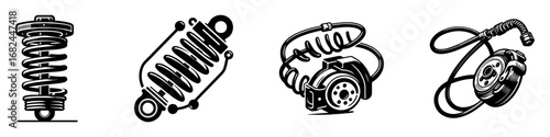 Modern Minimalist Suspension Icon, Flat Silhouette of a Vehicle Shock Absorber Component Vector for Automotive Illustration Design