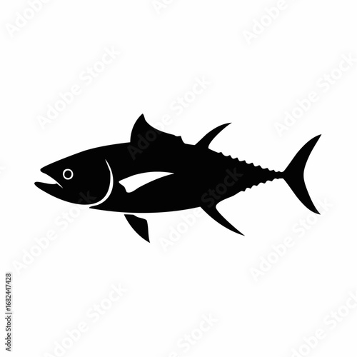 Vector illustration of a tuna fish icon. A simple black silhouette of an oceanic animal for seafood menus or fishing club emblems