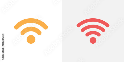 Representation of Two WiFi Signals One Orange, One Red on a Split Background