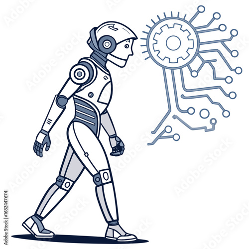 Robot observing circuit board android humanoid