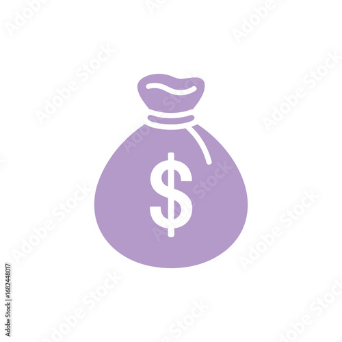 Simple Light Purple Money Bag with Dollar Sign on White Background