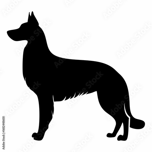 Silhouette of a Majestic German Shepherd Dog in Profile, Isolated on White Background