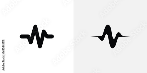 Two Black Waveform Icons Depicted SidebySide Against Contrasting White and Light Gray Backgrounds