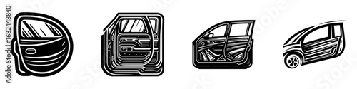 Modern Minimalist Car Door Icon, Flat Silhouette of a Vehicle Entry Panel Component Vector for Automotive Illustration Design