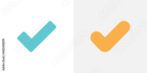 Two Checkmarks A Turquoise Tick on White Background and Yellow on Gray