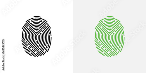 Two Fingerprint Icons One Black Silhouette and One Green, Isolated on White Backgrounds